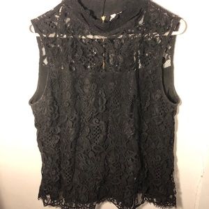 Black Lace Mock Turtleneck Blouse